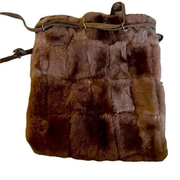 Vintage 1990s Faux Fur & Real Leather Patchwork Bucket Bag – Made in Spain - Picture 5 of 10
